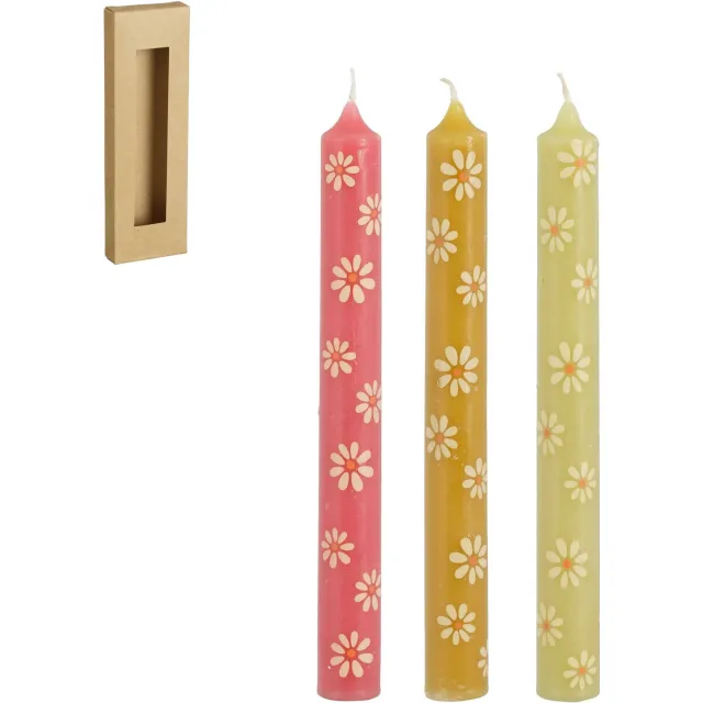 Mica Decorations kaarsen bloemen, set van 3 Roze - bloem