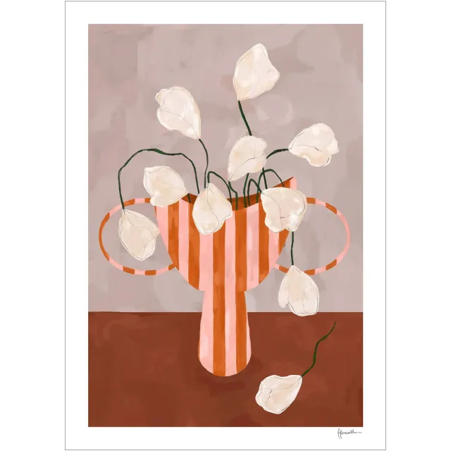 Poster & Frame Poster - The Poster Club x Frankie Penwill - White Flowers in Striped Vase (50 x 70 cm cm)