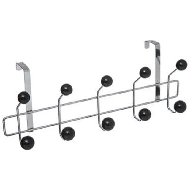 5Five® 5Five Deur ophang kapstok - met 10 ophanghaken/knoppen - zilver/zwart - B44 x H17 cm - metaal/kunststof