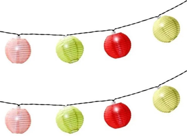 Lumineo 2x stuks solar lampion tuinverlichting/feestverlichting roze, groen, rood, lichtgroen 4.5m - Partyverlichting Lichtsnoeren