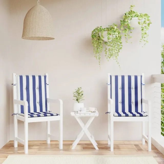 vidaXL Stoelkussens 2 st lage rug gestreept stof wit en blauw