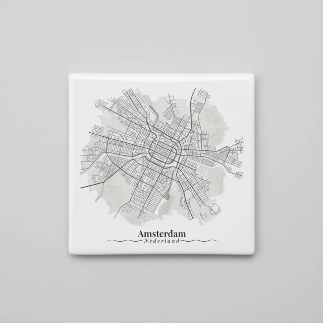 Nevolis Amsterdam Kaart Kunst Tegel – 15x15 cm Keramische Decoratieve Wandtegel | Gedetailleerd Stadskaart Design Multi Color