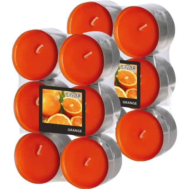 Conpax Candles Geur theelichtjes/waxinelichtjes - Maxi - 24x - Sinaasappel aroma - 8 branduren Oranje