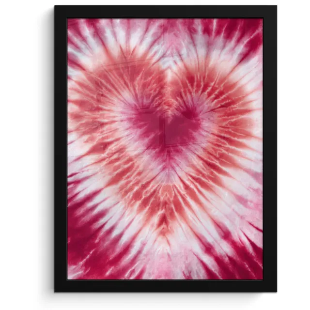 FrameYourWall Poster in lijst - Fotolijst 30x40 cm - Posters - Hartvorm - Roze - Tie dye - Posterlijst zwart - Decoratie - Wanddecoratie woonkamer - Muurdecoratie slaapkamer Hartvorm - Tie dye