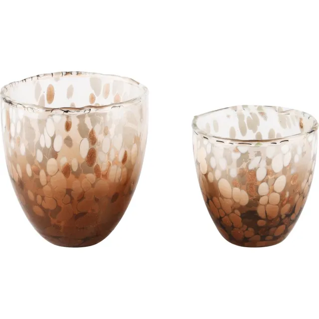 dekoratief Set 2 theelichthouders 'Blurred Bronze', glas, 10x10x11cm | A248018 bruin