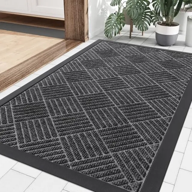 OLANLY Deurmat - Binnen- en buitengebruik natuurlijke rubberen deurmat - Anti-slip en vuilafstotend - 60x90 cm - Grijs
