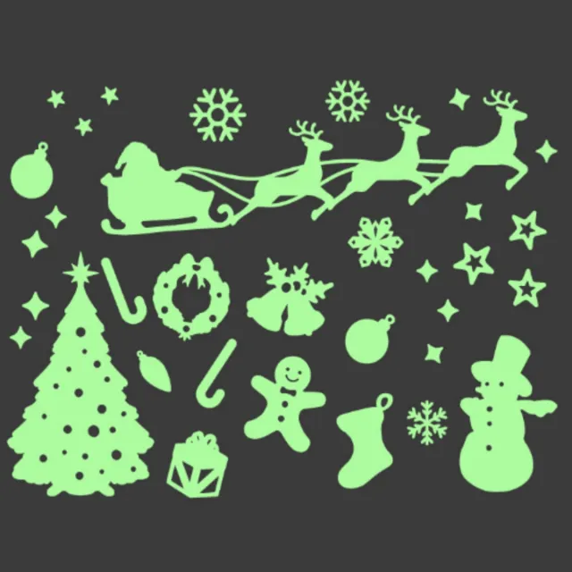 GLOPLAY Essentials Series - The Brightest Glow in The Dark Wall Stickers “Merry Chirstmas Essentials" Everyday Set - Package size: 11x31cm 64gr Groen