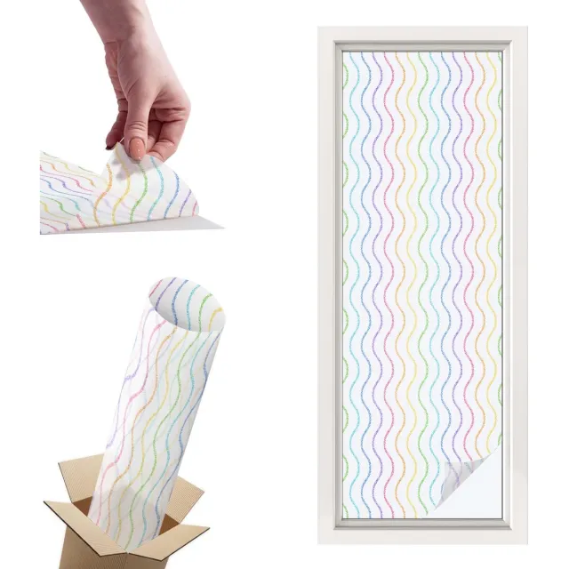 TULUP Raamfolie Anti inkijk - Regenbooglijnen Privacy Folie Raam - 50x146 cm - Wit Anti inkijk Folie - Raamfolie Tegen inkijk Glas in Lood - Voor de hal, slaapkamer, kledingkast - Raamfolie Zonwering Wit - Regenbooglijnen