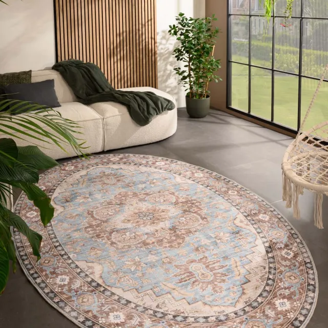 Heritaged Vintage buitenkleed ovaal - Valenca Fino lichtblauw 200x290