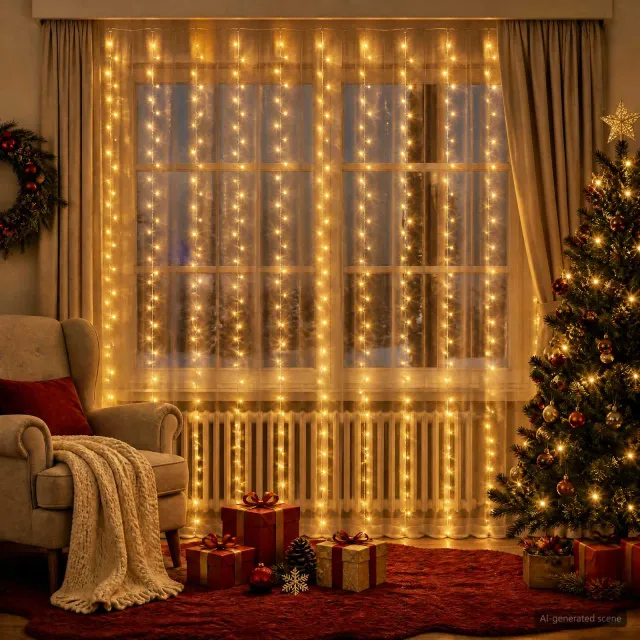 vidaXL Lichtgordijn 300 LED's Warmwit 300 x 300 cm