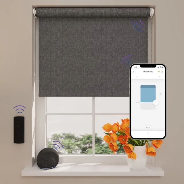 DTCH Elektrisch Rolgordijn Verduisterend - Easy Texture - Anthracite - 90 x 275 cm - Motionblinds CMD-03