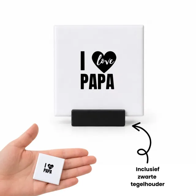 Hacebo Ik hou van papa tegeltje met tegelhouder - Papa - Familie - tegeltjes met tekst - Vaderdag - Cadeau - spreuktegels - 4.8x4.8 CM Wit