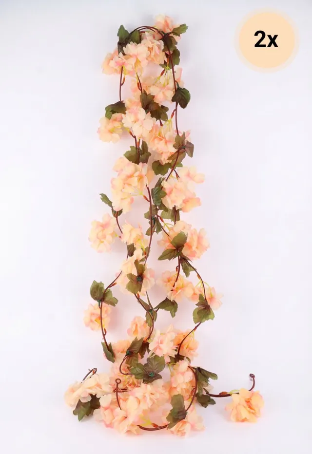 CASA VERDE 2 stuks Kunstbloemen Slingers 220 cm – Oranje Bloemen Decoratie -Fiets Mand Decoratie – Tafeldecoratie – Lente / Bruiloft / Feest