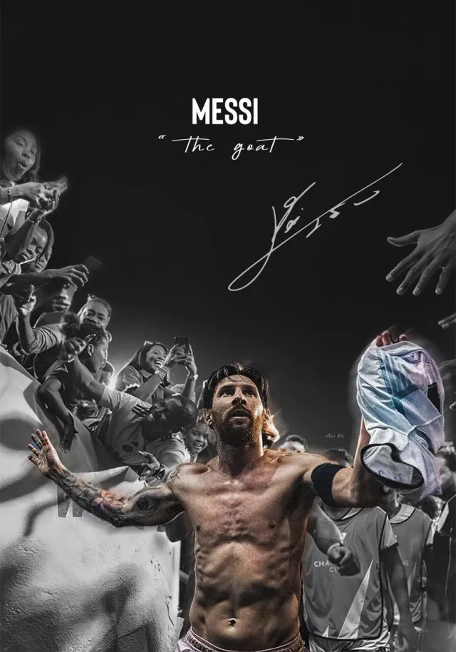 Lionel Messi Poster Ingelijst – The GOAT – A3 (30x42cm) – Voetbal Poster – Inclusief Zwart Frame – Wall Art