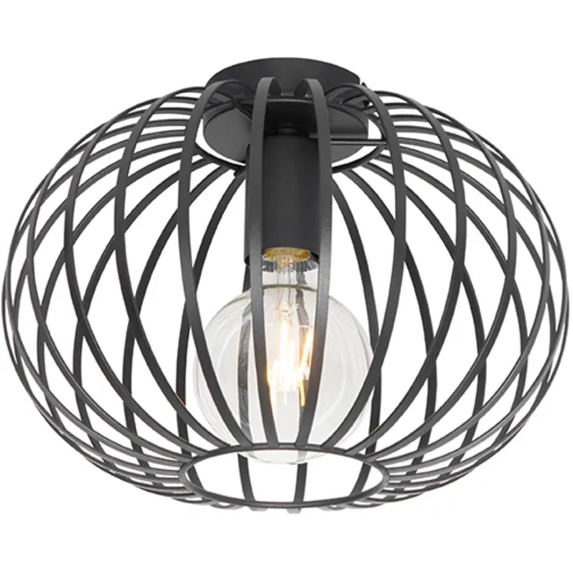 QAZQA johanna - Design Plafondlamp - 1 lichts - Ø 300 mm - Zwart - Woonkamer | Slaapkamer | Keuken