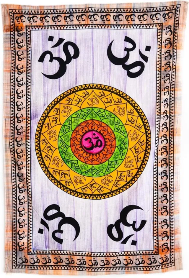 Spiru Authentiek Wandkleed Katoen met OHM Mandala (215 x 135 cm) Multicolor