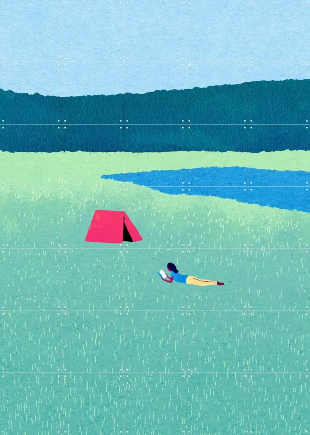 IXXI Meadow, Henry Rivers - 100 x 140 cm - Grote wanddecoratie en posters - Illustraties, Kleurrijk, Speels, Digitale Kunst, Cartoonesk, Modern Groen
