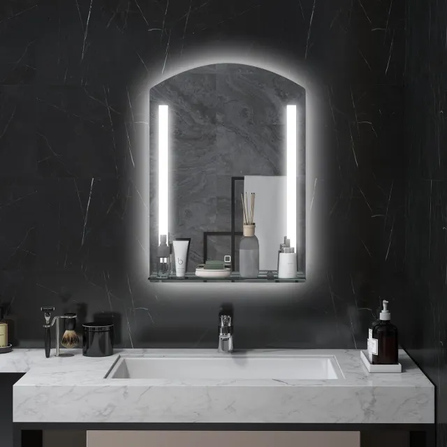 COVREO Wandspiegel 50x70 cm zilver aluminium, met 3 lichtkleuren en glasplank