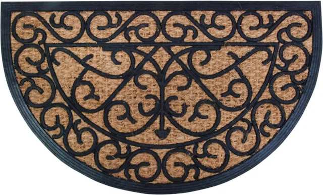 Van Den Broeck Kenny Deurmat rubber/kokos halfrond - 74,5 cm x 45 cm - deurmat - mat - anti slip - voor binnen en buiten - geschenk - cadeau - gift - nieuwjaar - kerst - verjaardag Bruin en zwart