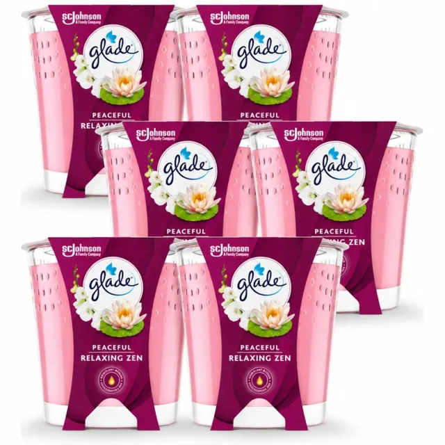 Glade 6 x Glade - Geurkaars Relaxing Zen - 100% Raapzaadwas - 112 g - Voordeelverpakking - 6 stuks lichtblauw