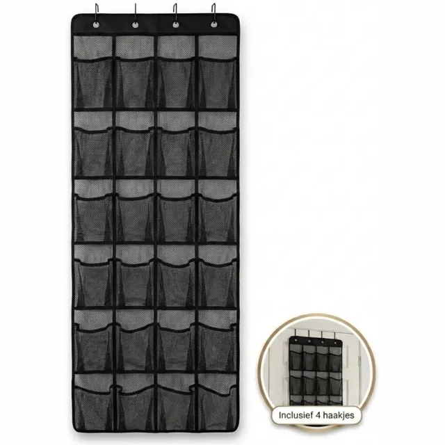 DIVERZA Schoenenzak Hangend Zwart – 24 Vakken Deur Schoenenorganizer – Transparante Schoenen Opberger – Ruimtebesparend – 150x55 cm