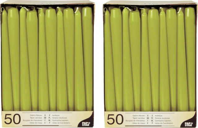 Conpax Candles 100x stuks Voordeelverpakking dinerkaarsen olijf groen - 25 cm - 7 branduren
