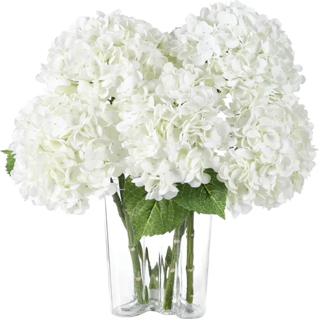 Hemo 5x Kunstmatige Hortensia Bloemen Real Touch – 50 cm – Wit – Levensechte Hydrangea Takken – Decoratie voor Woonkamer, Bruiloft & Kantoor