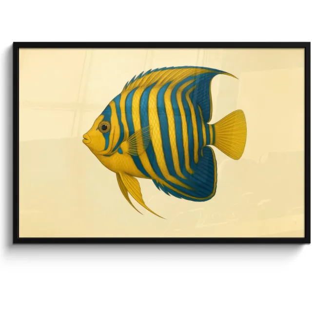 FrameYourWall Poster in lijst - Fotolijst 120x80 cm - Posters - Felgeel - Vis - Strepen - Vinnen - Posterlijst zwart - Decoratie - Wanddecoratie woonkamer - Muurdecoratie slaapkamer Vis - Vinnen - Strepen