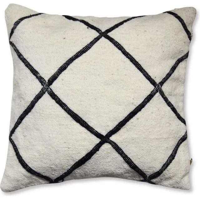 Poufs&Pillows Geruit kussen (Beni Ourain) - Handgemaakt en uniek - 40x40 cm wit