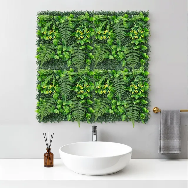 Triumpunpre Set van 8 Kunstplantenpaneel 50x50 cm – Groene Wanddecoratie met Gele Bloemen – Muurpaneel voor Binnen & Buiten – Onderhoudsvrij – voor Balkon, Tuin & Interieur 8 stuks 50*50 cm