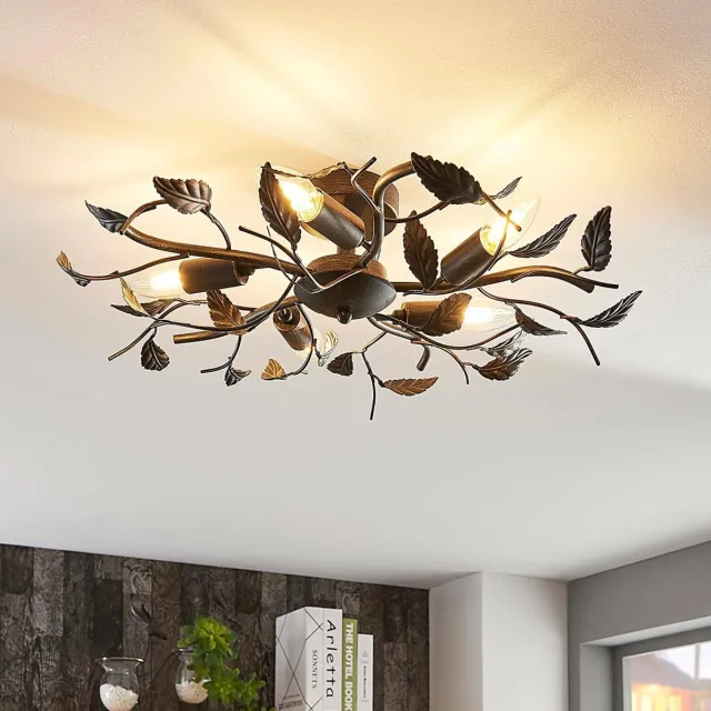 Lindby plafondlamp - 5lichts - Metaal - H: 21 cm - E14 - zwart goud geborsteld