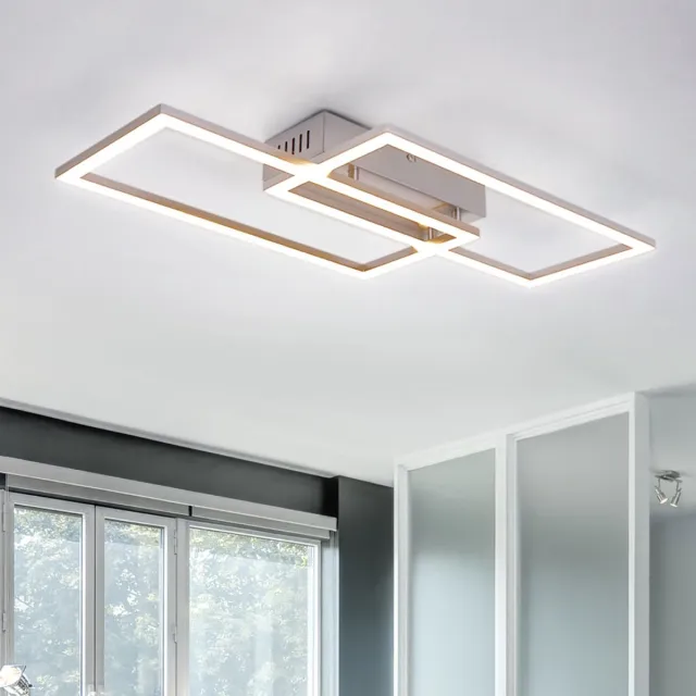 Globo LED plafondlamp Woonkamerlamp Plafondlamp Eetkamerlamp, metaal, rechthoekig, 2280lm 40W 3000K, 52 x 24,2 x 6,2 cm zilver