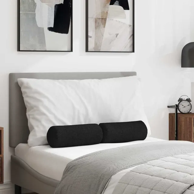 vidaXL Bolster Kussens 2 st Stof Zwart Dia. 15 x 40 cm
