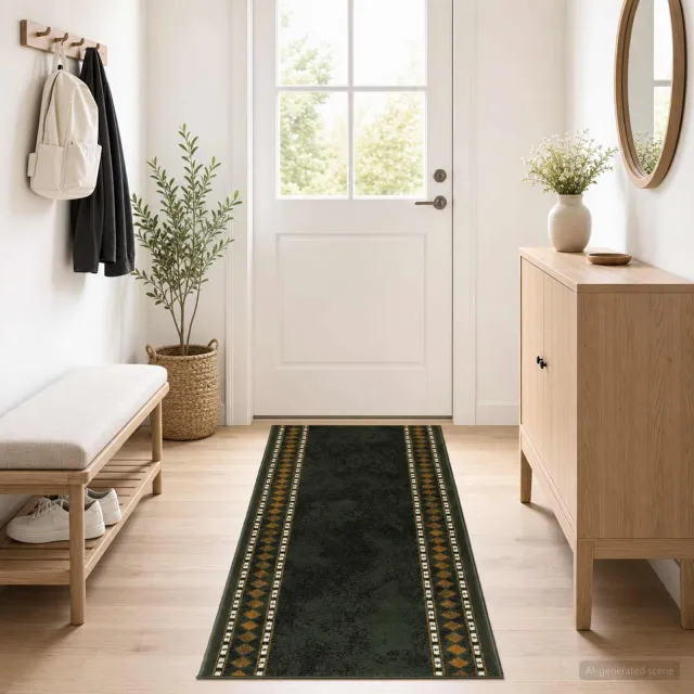 vidaXL Tapijtloper FLORNES Geweven Groen Diamanten 100 x 200 cm PP, foto 2
