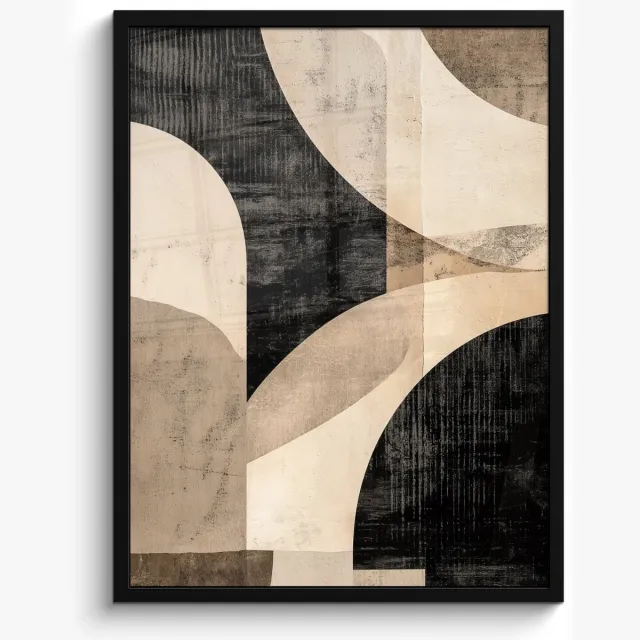 FrameYourWall Poster in lijst - Fotolijst 50x70 cm - Posters - Abstract - Vormen - Modern - Beige - Posterlijst zwart - Decoratie - Wanddecoratie woonkamer - Muurdecoratie slaapkamer