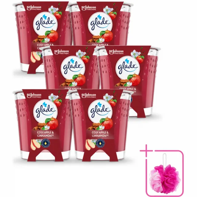Glade 6 x Glade - Geurkaars Cosy Appel Kaneel - 100% Raapzaadwas & Vegan - 112 g - Bulkverpakking - Geurkaars - Douchemop - Vegan rood