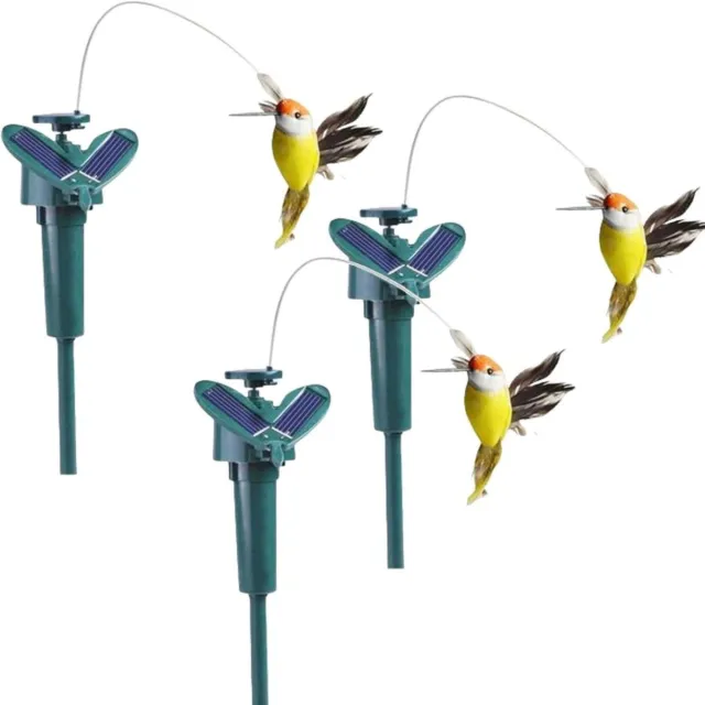 Namajunas Set van 3 drijvende kolibries op zonne-energie - 13x8x8 cm - Muggenwerende werking - Geschikt voor tuindecoratie - Zonnelamp buiten - Cadeau voor tuinliefhebbers - Energiezuinig - balkondecoratie Geel