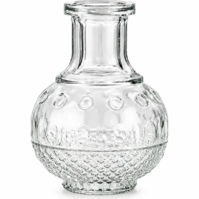 SWGOTA Transparante glazen vaas met reliëf, 11,4 cm hoog en 8,3 cm diameter, smalle hals, voor kunstbloemen, in kartonnen doos