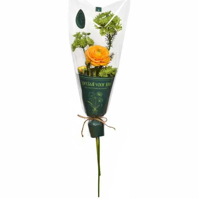 My-Moments.nl Real Touch bloemenboeket - Tijd om te stralen- Kunstbloemen - Cadeau- Ranonkel & Lace oranje