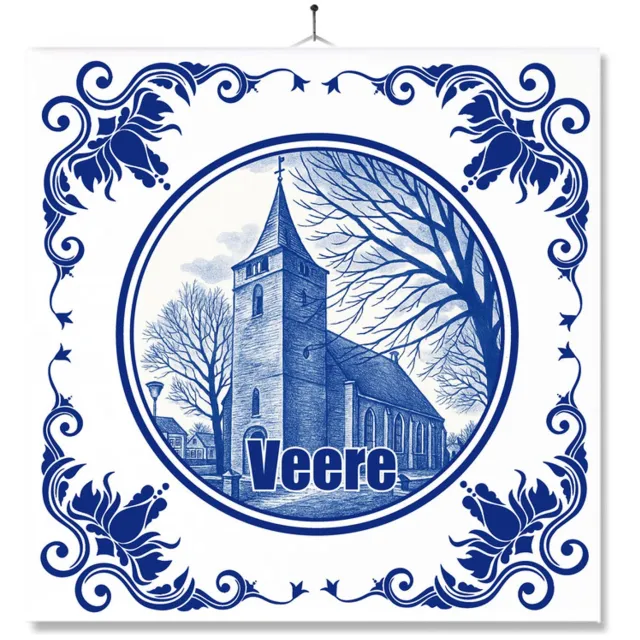 MC Living Tegel Met Opdruk | Veere | Delft Blauw | Cadeau | Inclusief Geschenkdoos | Standaard | Ophangsysteem Ontwerp 6