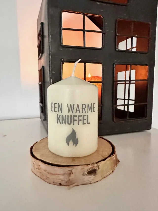 Afscheid & Troost Kaars - Troostkaars - Warme Knuffel - Persoonlijke boodschap - Hart onder de riem - Herdenkingskaars AF-TK19-376 WK Wit met grijze tekst