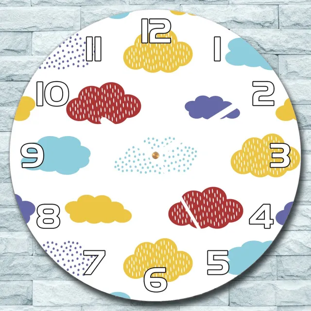 Coloray Wandklok - Kleurrijke wolken Glazen Klok - 30fi cm - Geel Wandklok - Wandklok Ronde - Wandklok Klassiek - Wandklokken Woonkamer - Stille Wandklok Geel - Kleurrijke wolken - Witte Handen