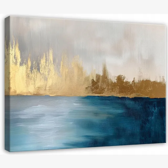 WALLARENA Canvas schilderij - 60x40 cm - abstracte kunst in goud en grijs voor slaapkamer en woonkamer multikleurig