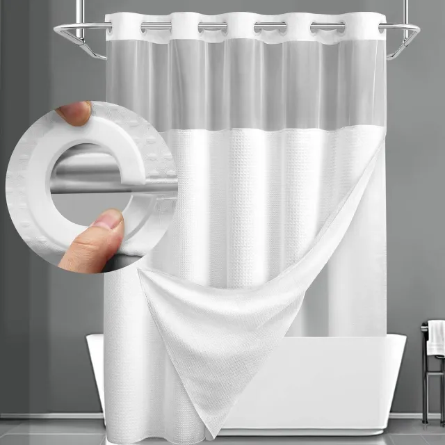 COVREO Hookless douchegordijn met snap-in liner – Waffle polyester met clear window – Voor badkamer en douche – Wit
