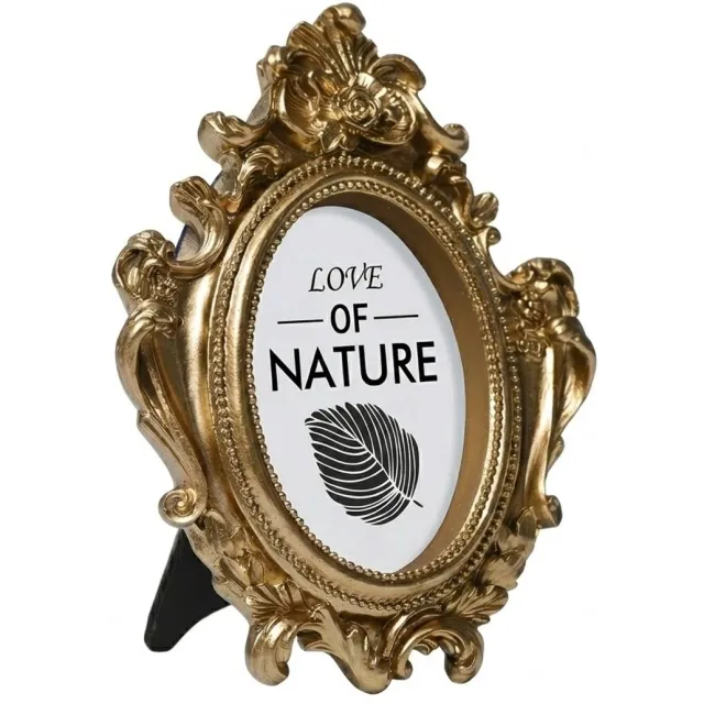 NUVEX Goud kleur ovale fotolijst klassiek sierlijk – staande tafelfotolijst met ornamenten – vintage foto houder voor bureau decoratie en interieur