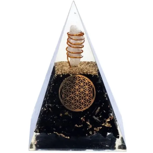 Phoenix Piramide - Orgonite - Amethist - Bloem Des Levens - Small Zwart