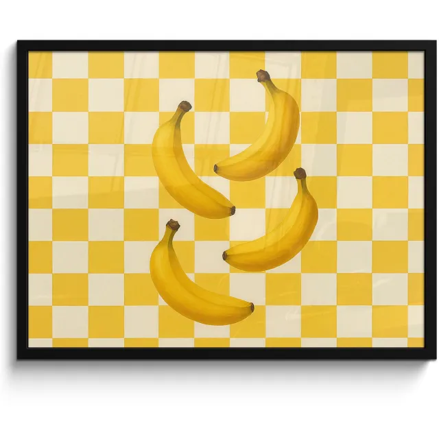 FrameYourWall Poster in lijst - Fotolijst 70x50 cm - Posters - Bananen - Geel - Geblokt - Posterlijst zwart - Decoratie - Wanddecoratie woonkamer - Muurdecoratie slaapkamer