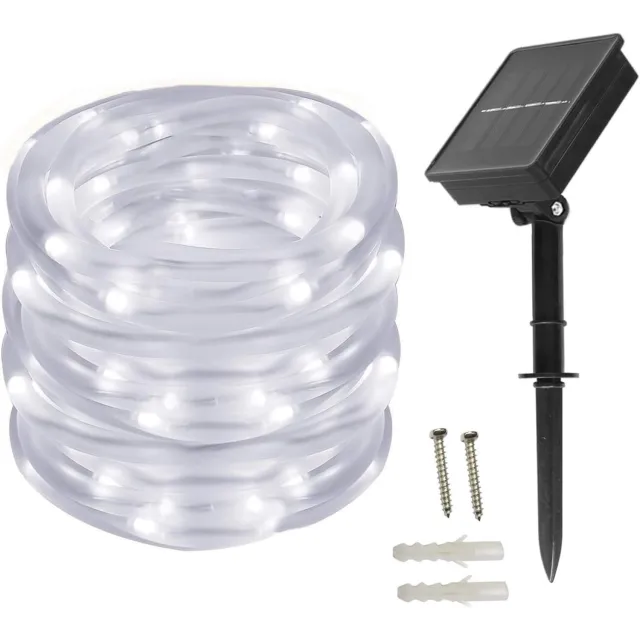 AMVORA Solar Rope Lights, 12 meter 100 LED's Waterdichte Outdoor Fairy Lights, LED Fairy Lights voor Bruiloft, Feest en Kerstmis, Kerstverlichting-cool white