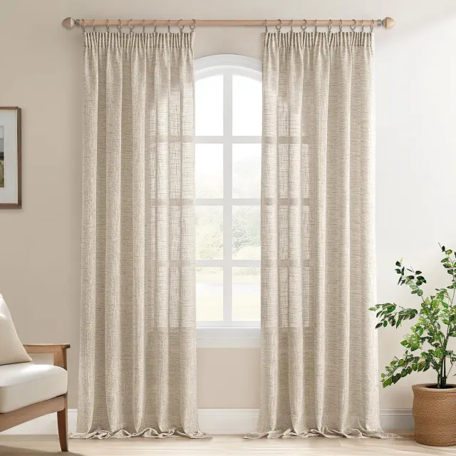 Ibenzoa Transparante Voile Gordijnen Set met Plooiband voor Elegante Woonkamer en Slaapkamer Decoratie beige