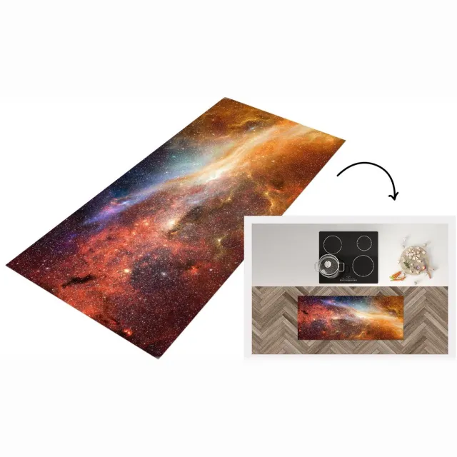 KitchenYeah Keukenloper - Loper keuken - Ruimte - Sterren - Oranje - Keukenloper vinyl Multicolor